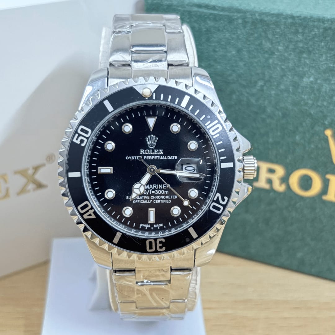 Rolex Stainless Steel Men's Watch with Black Dial